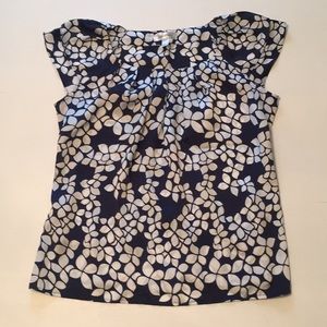 Dressbarn Blue & White Floral Silky Blouse Size S